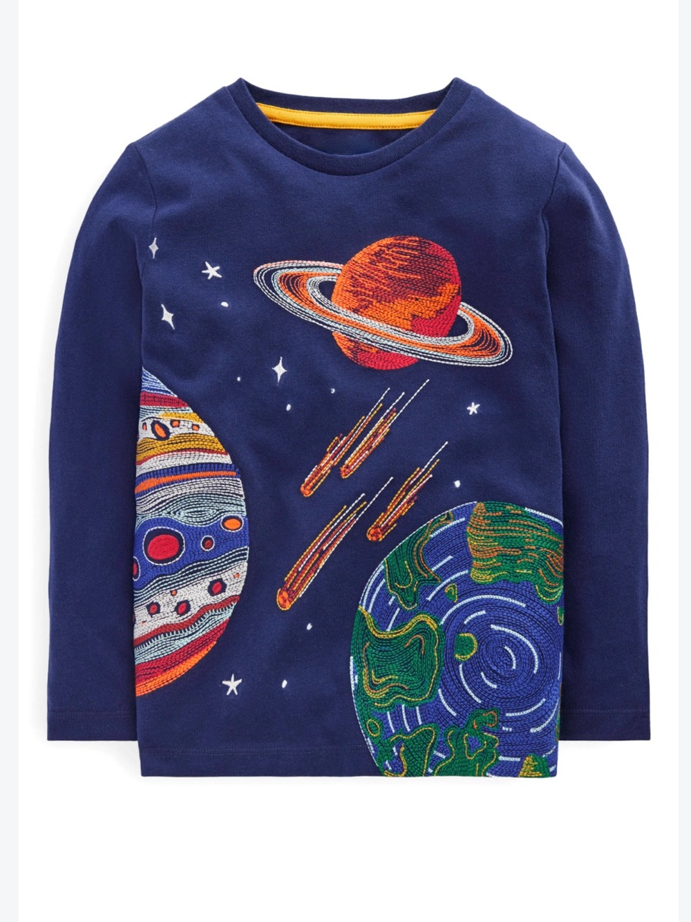 Mini Boden Embroidered Glow in the Dark Planets Space T-Shirt Long Sleeve Boys 7
